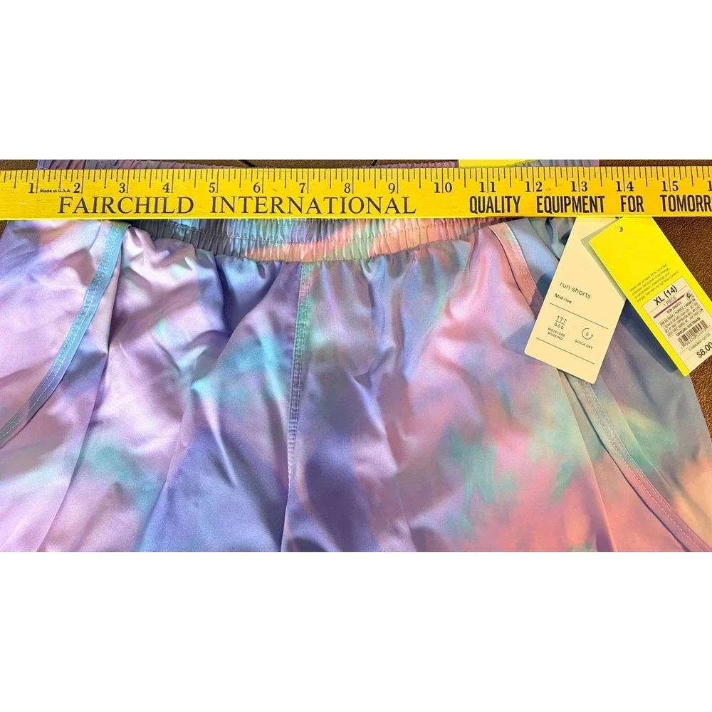 All In Motion Girls Run Shorts Mid-Rise - Tie Dye Purple - XL (14)